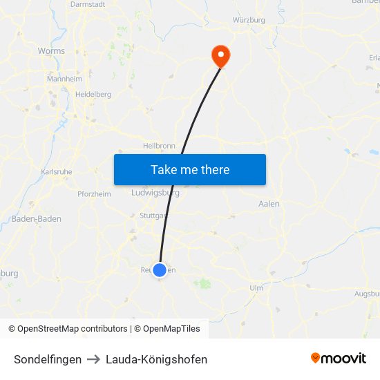 Sondelfingen to Lauda-Königshofen map