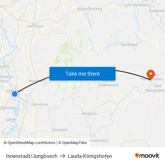 Innenstadt/Jungbusch to Lauda-Königshofen map