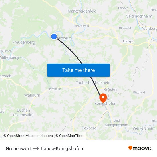 Grünenwört to Lauda-Königshofen map