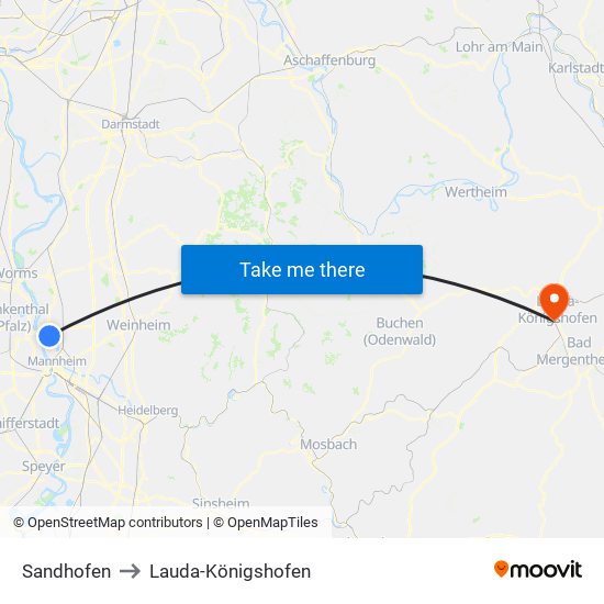 Sandhofen to Lauda-Königshofen map