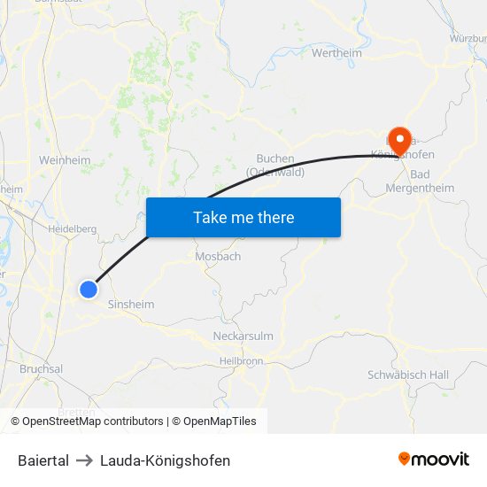 Baiertal to Lauda-Königshofen map