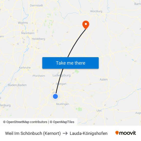 Weil Im Schönbuch (Kernort) to Lauda-Königshofen map