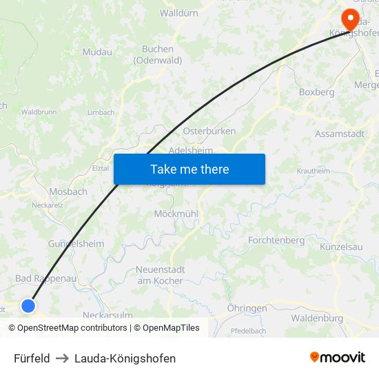 Fürfeld to Lauda-Königshofen map