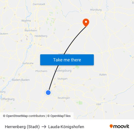 Herrenberg (Stadt) to Lauda-Königshofen map