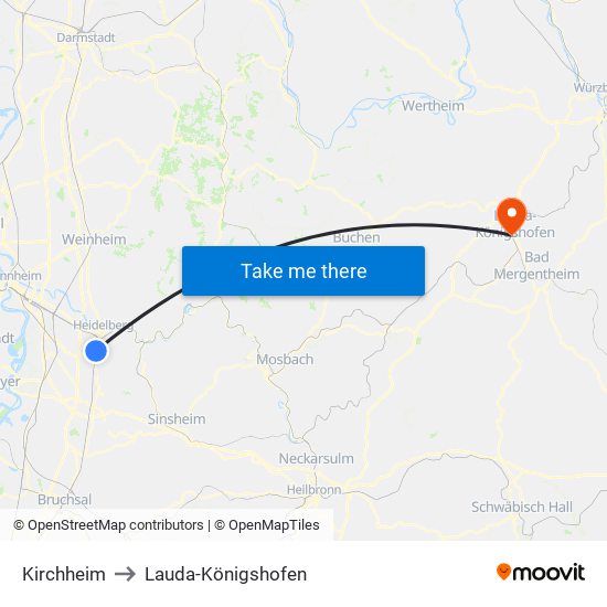 Kirchheim to Lauda-Königshofen map