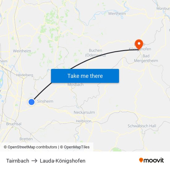 Tairnbach to Lauda-Königshofen map