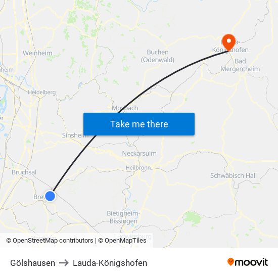 Gölshausen to Lauda-Königshofen map