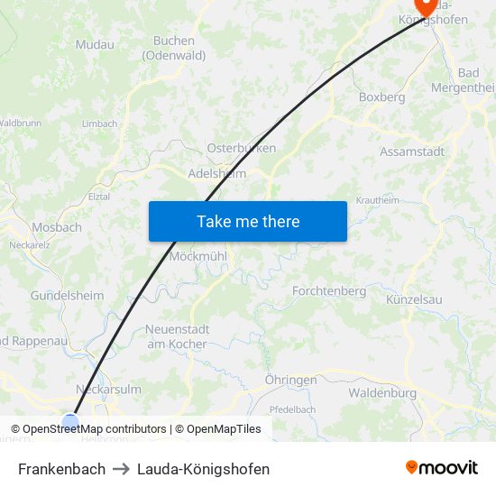 Frankenbach to Lauda-Königshofen map