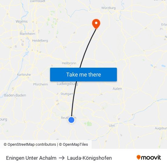 Eningen Unter Achalm to Lauda-Königshofen map