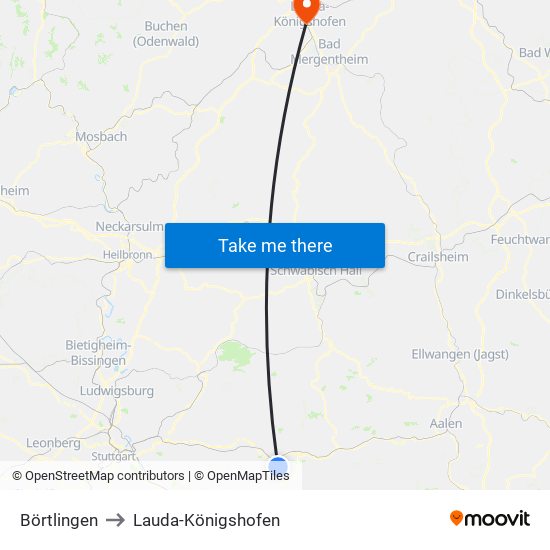 Börtlingen to Lauda-Königshofen map