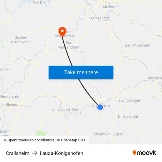 Crailsheim to Lauda-Königshofen map