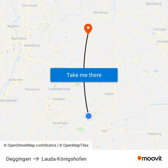 Deggingen to Lauda-Königshofen map