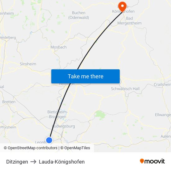 Ditzingen to Lauda-Königshofen map