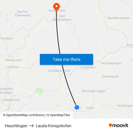 Heuchlingen to Lauda-Königshofen map