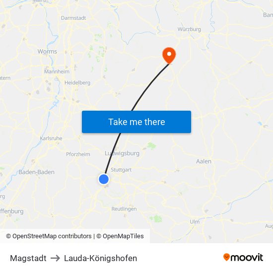 Magstadt to Lauda-Königshofen map