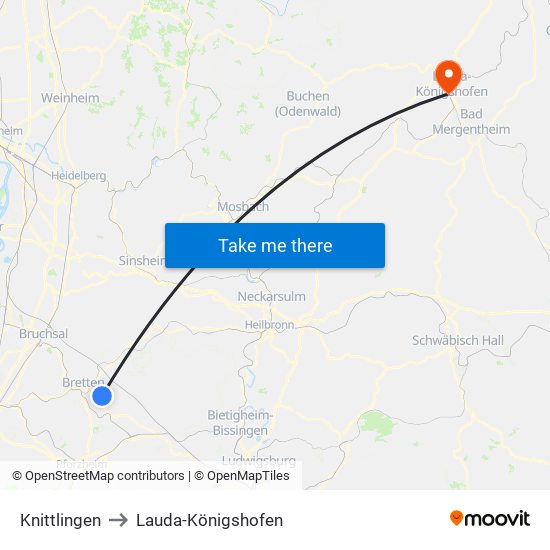 Knittlingen to Lauda-Königshofen map