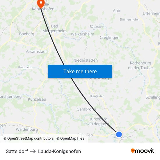 Satteldorf to Lauda-Königshofen map
