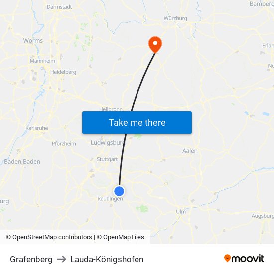 Grafenberg to Lauda-Königshofen map