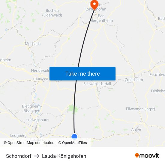 Schorndorf to Lauda-Königshofen map