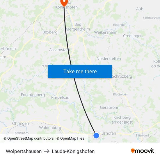 Wolpertshausen to Lauda-Königshofen map