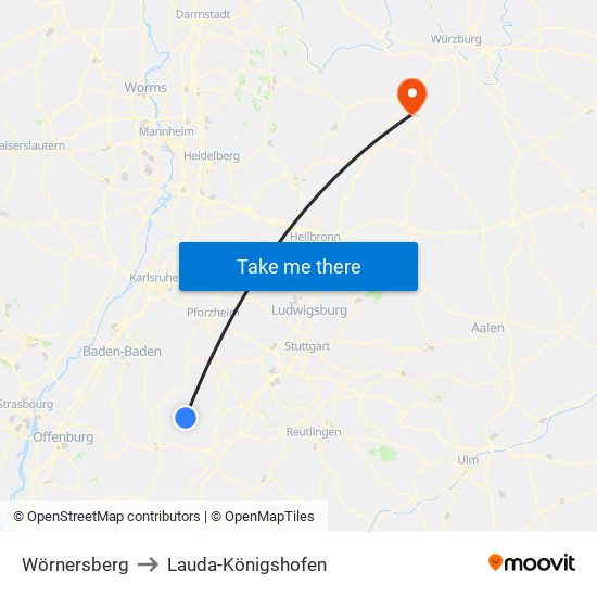 Wörnersberg to Lauda-Königshofen map
