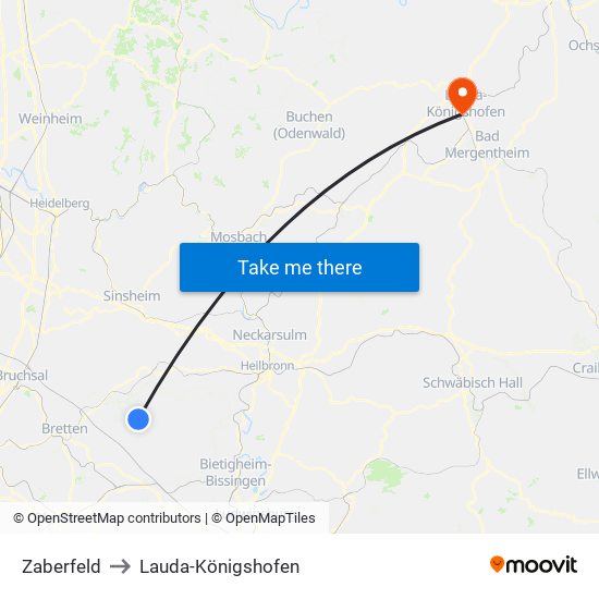 Zaberfeld to Lauda-Königshofen map