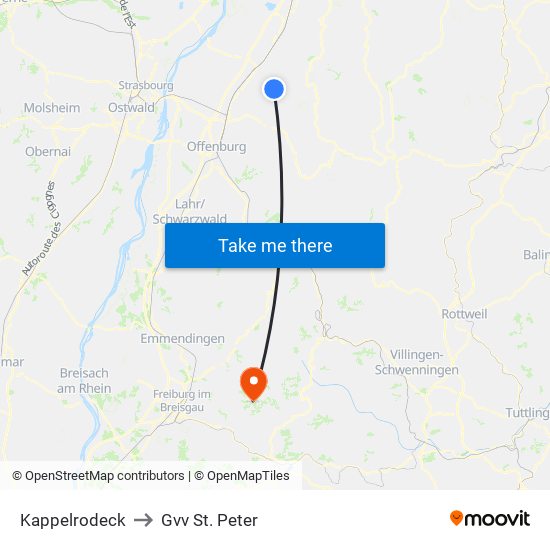 Kappelrodeck to Gvv St. Peter map