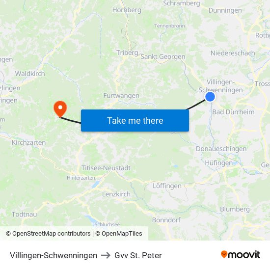 Villingen-Schwenningen to Gvv St. Peter map
