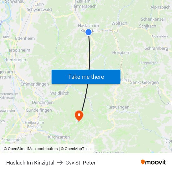 Haslach Im Kinzigtal to Gvv St. Peter map