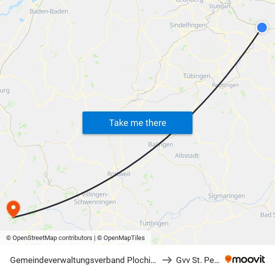 Gemeindeverwaltungsverband Plochingen to Gvv St. Peter map