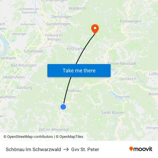 Schönau Im Schwarzwald to Gvv St. Peter map