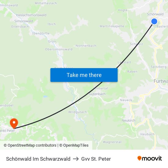 Schönwald Im Schwarzwald to Gvv St. Peter map