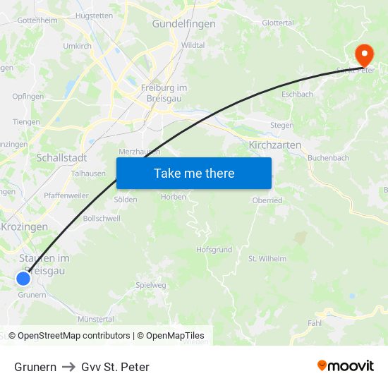 Grunern to Gvv St. Peter map