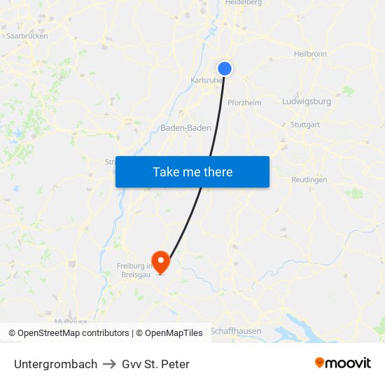 Untergrombach to Gvv St. Peter map