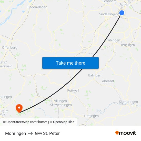 Möhringen to Gvv St. Peter map