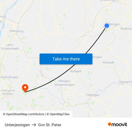 Unterjesingen to Gvv St. Peter map