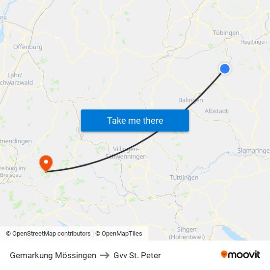 Gemarkung Mössingen to Gvv St. Peter map