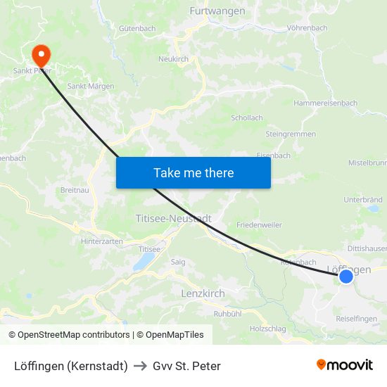 Löffingen (Kernstadt) to Gvv St. Peter map