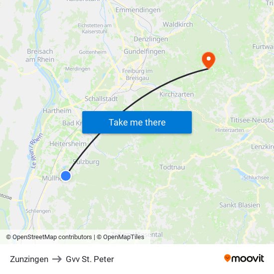 Zunzingen to Gvv St. Peter map