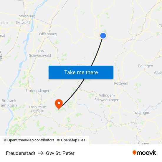 Freudenstadt to Gvv St. Peter map