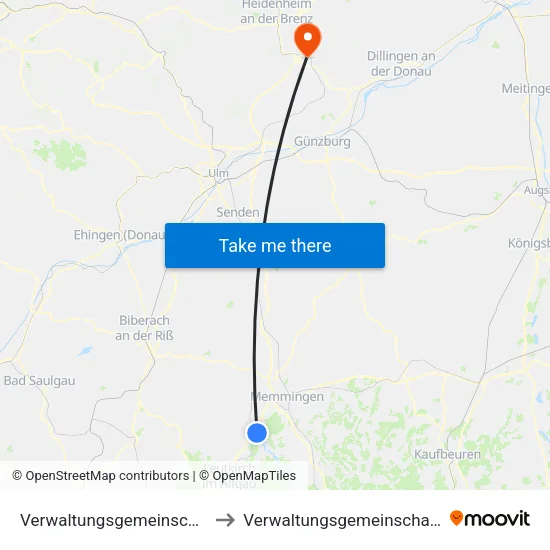 Verwaltungsgemeinschaft Leutkirch Im Allgäu to Verwaltungsgemeinschaft Giengen An Der Brenz map