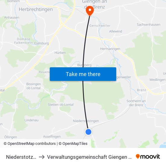 Niederstotzingen to Verwaltungsgemeinschaft Giengen An Der Brenz map