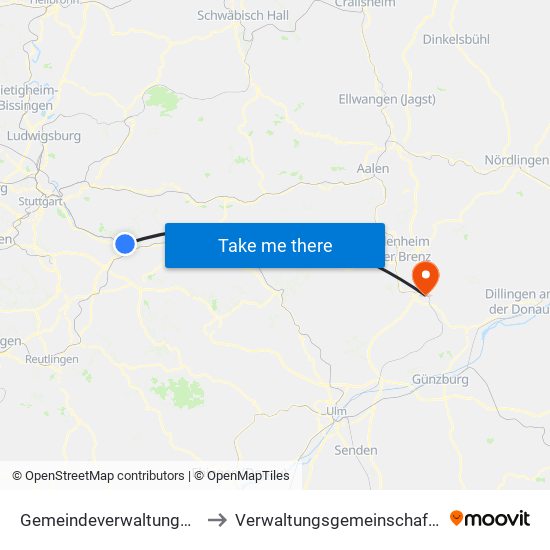 Gemeindeverwaltungsverband Plochingen to Verwaltungsgemeinschaft Giengen An Der Brenz map