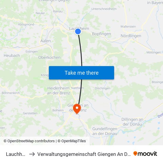 Lauchheim to Verwaltungsgemeinschaft Giengen An Der Brenz map