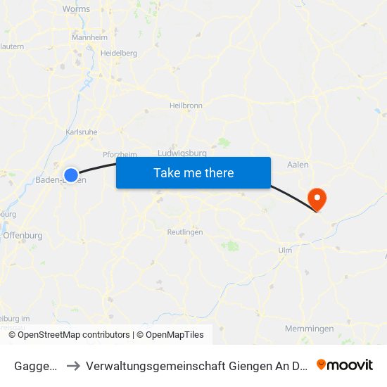 Gaggenau to Verwaltungsgemeinschaft Giengen An Der Brenz map