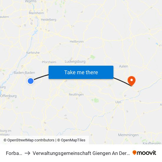 Forbach to Verwaltungsgemeinschaft Giengen An Der Brenz map