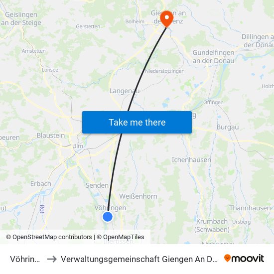 Vöhringen to Verwaltungsgemeinschaft Giengen An Der Brenz map