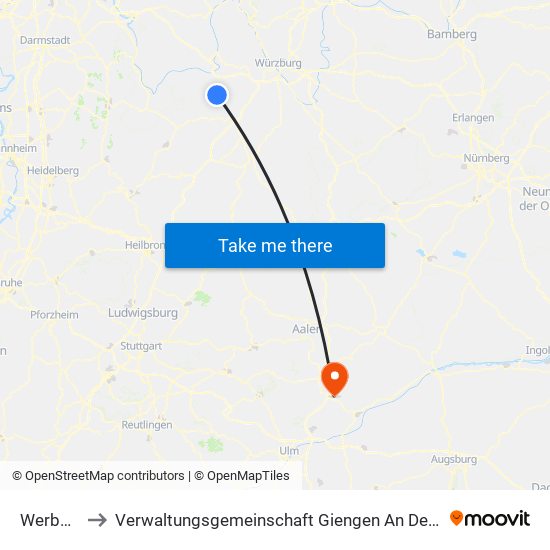 Werbach to Verwaltungsgemeinschaft Giengen An Der Brenz map