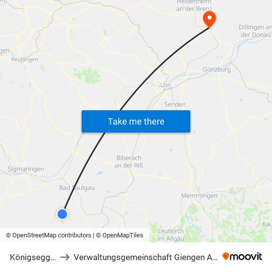 Königseggwald to Verwaltungsgemeinschaft Giengen An Der Brenz map