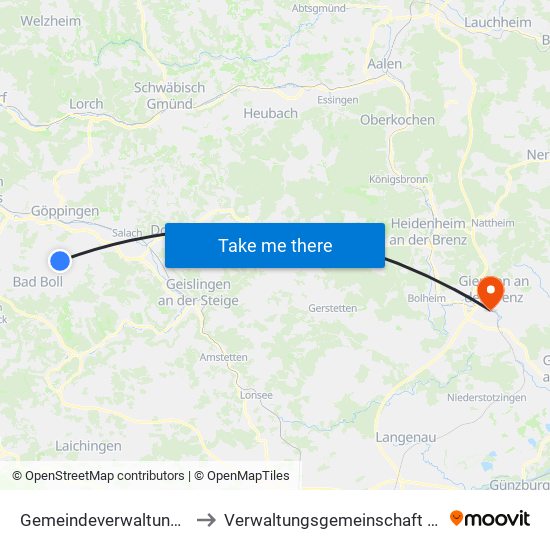 Gemeindeverwaltungsverband Voralb to Verwaltungsgemeinschaft Giengen An Der Brenz map